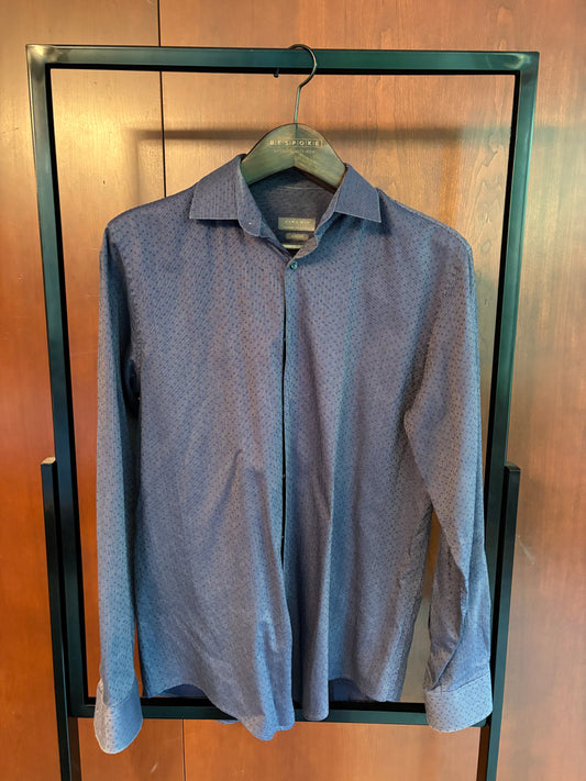Patterned Navy Blue Dress Shirt (Size 15.5)